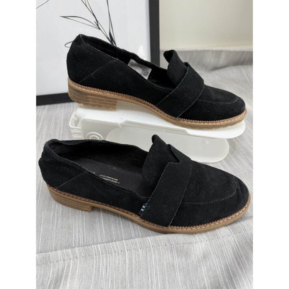 Toms Mallory Loafers Womens Size 6.5 Black Suede Slip On Lug Sole Comfort Shoes